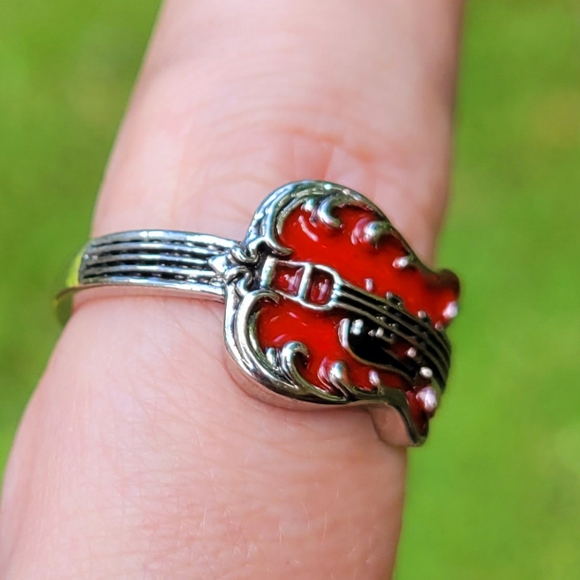 Red Guitar Hard Rock Elvis Presley TCB 925 Silver Ring - Picture 7 of 16